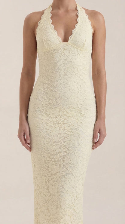 Rosa Manuela™ | Vestido largo de encaje Halter Roxanne