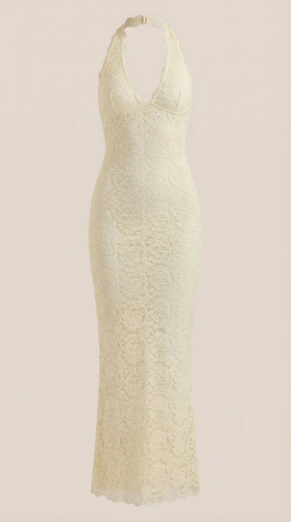 Rosa Manuela™ | Vestido largo de encaje Halter Roxanne