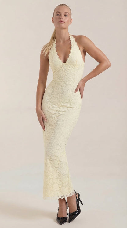 Rosa Manuela™ | Vestido largo de encaje Halter Roxanne