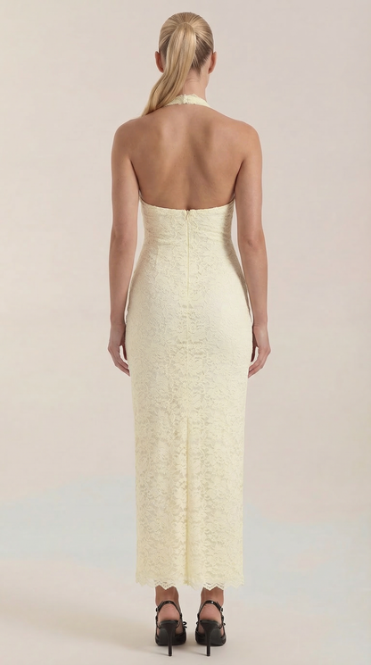 Rosa Manuela™ | Vestido largo de encaje Halter Roxanne