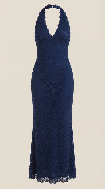 Rosa Manuela™ | Vestido largo de encaje Halter Roxanne