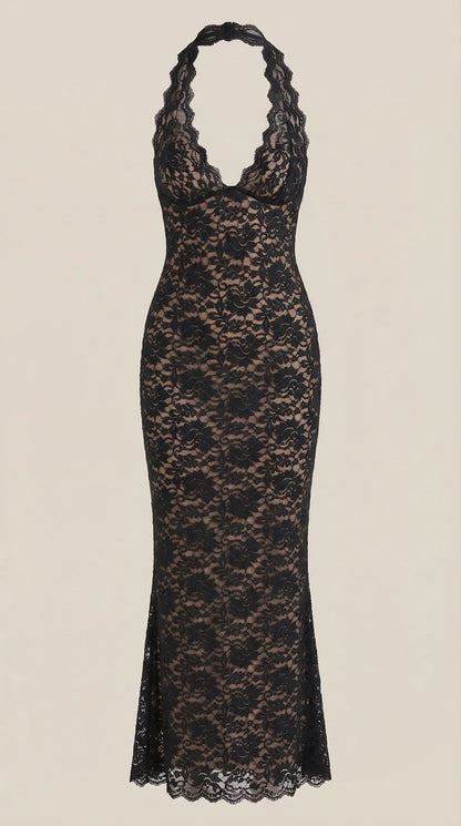 Rosa Manuela™ | Vestido largo de encaje Halter Roxanne