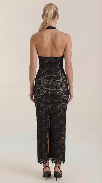 Rosa Manuela™ | Vestido largo de encaje Halter Roxanne