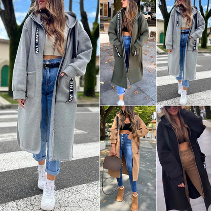 Olaya™ | Long Hooded Zip-Up Sweatshirt Coat