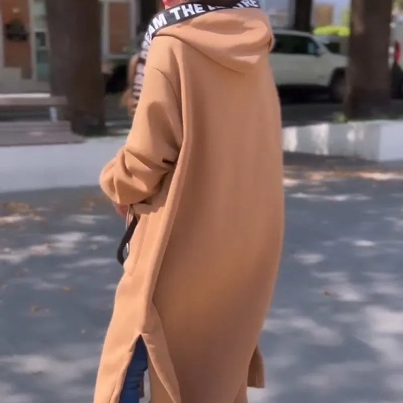 Olaya™ | Long Hooded Zip-Up Sweatshirt Coat