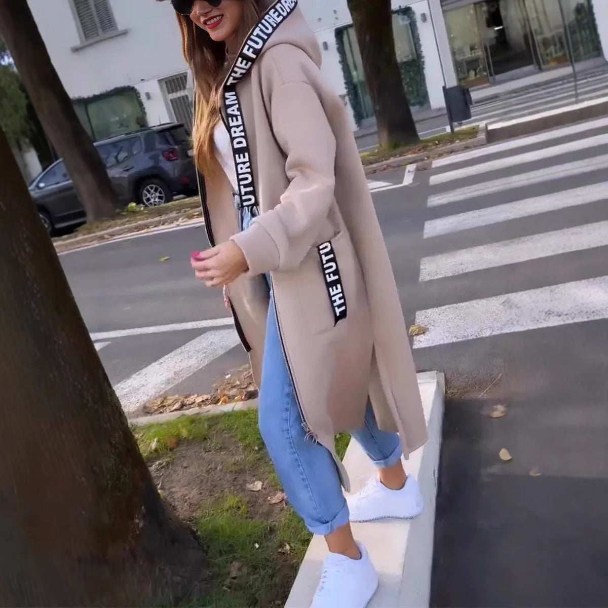 Olaya™ | Long Hooded Zip-Up Sweatshirt Coat