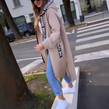 Olaya™ | Long Hooded Zip-Up Sweatshirt Coat