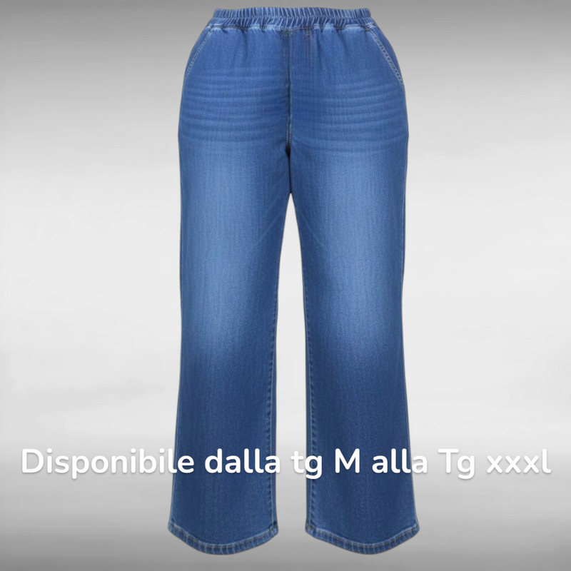 Renata™ | Jean taille haute élastique coupe palazzo