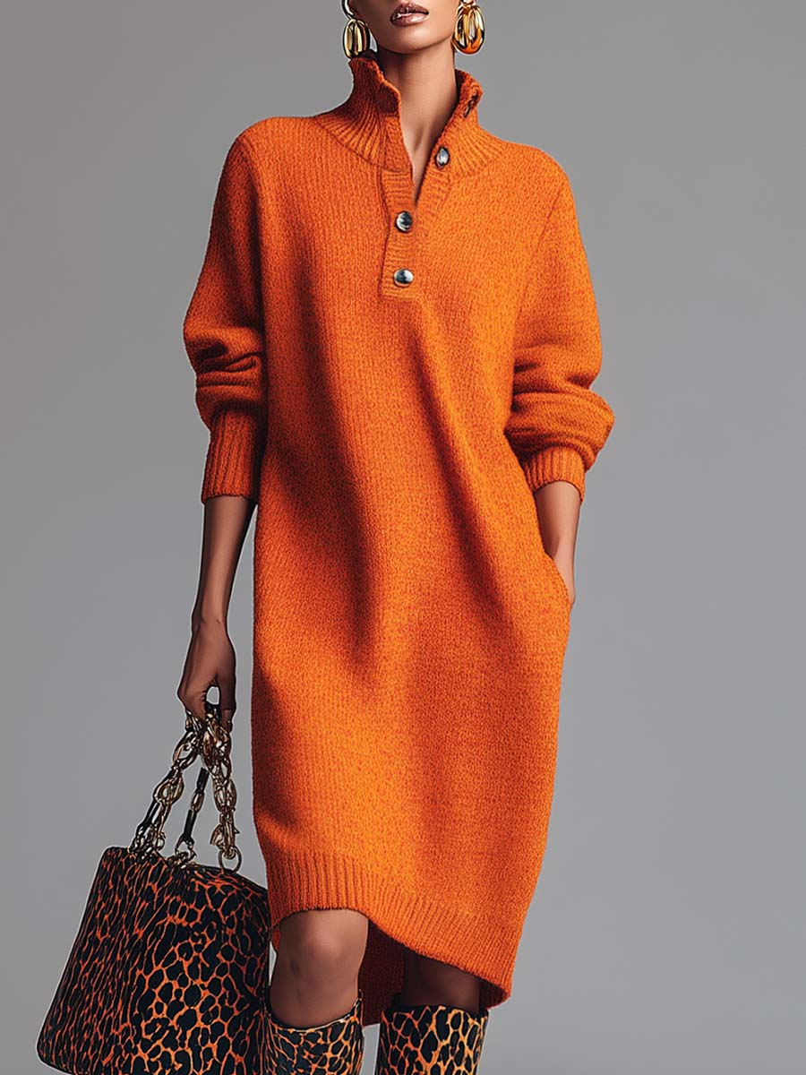 Arlet™ | Vestido de Punto con Cuello Abotonado