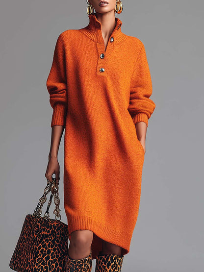 Arlet™ | Vestido de Punto con Cuello Abotonado