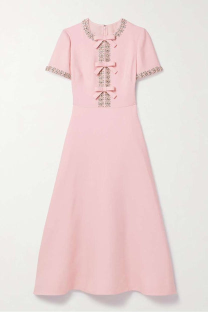 Elda™ | Vestido Midi con Nudo Decorativo y Cristales