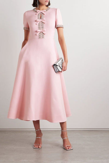 Elda™ | Vestido Midi con Nudo Decorativo y Cristales